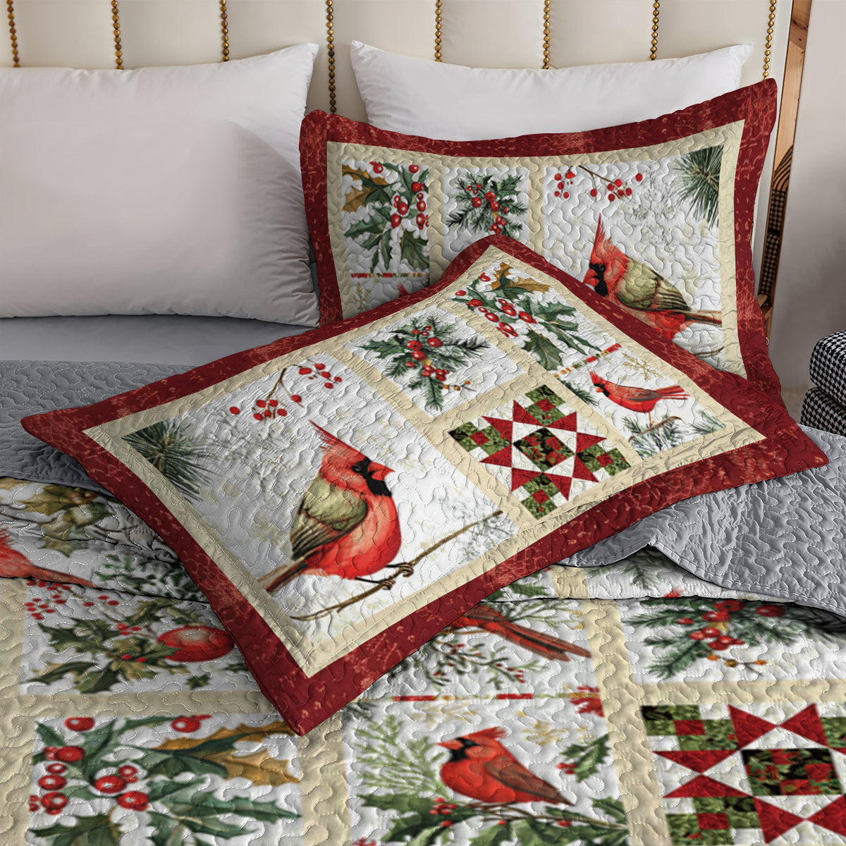 Shineful All Season Quilt 3-Piece Set Cardinal Winter Christmas