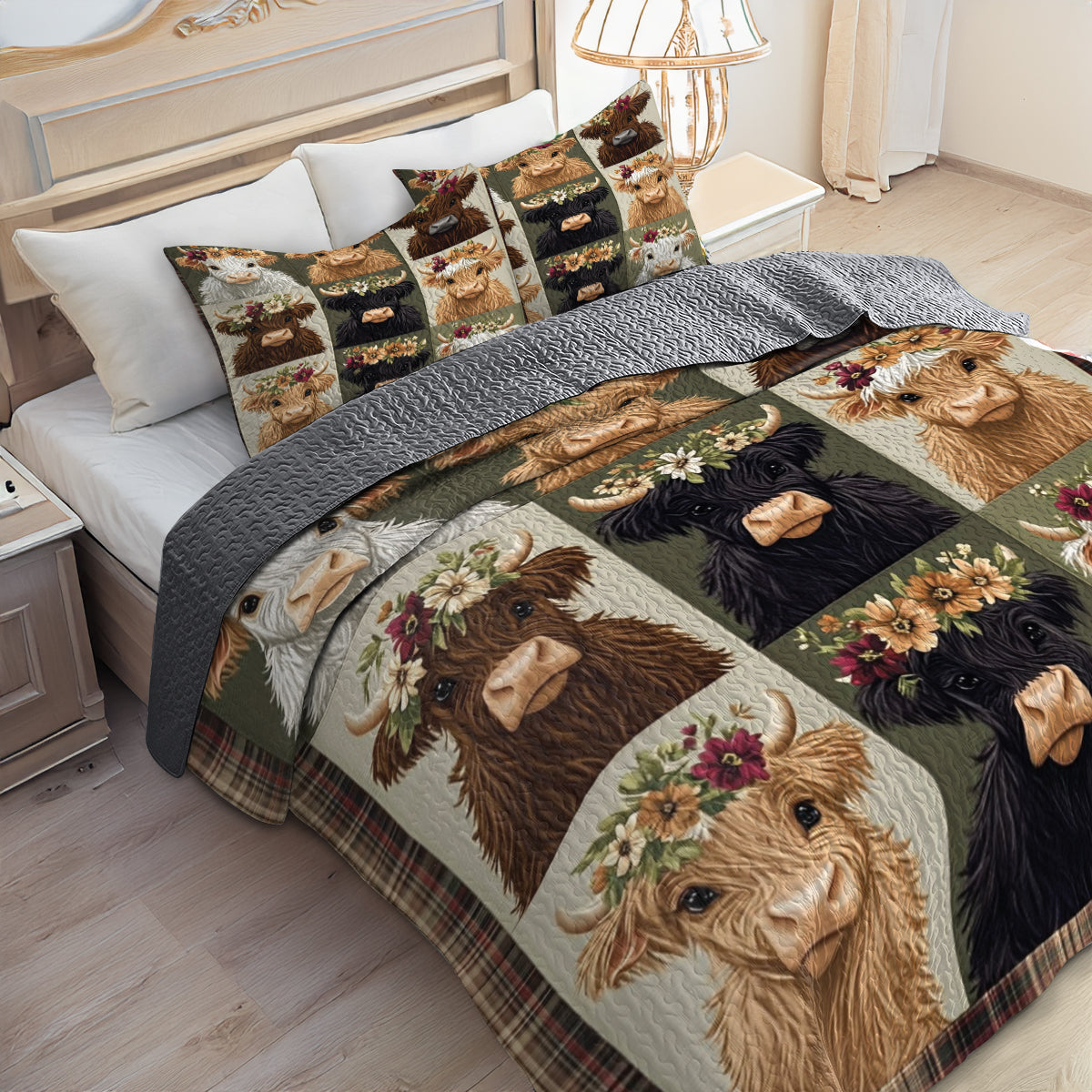 Shineful All Season Quilt 3-Piece Set Cute Baby Highland Cows