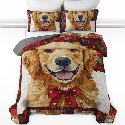 Shineful All Season Quilt 3-Piece Set - Golden Christmas Cheer
