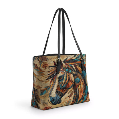 Shineful Leather Tote Bag - Tribal Spirit Stallion