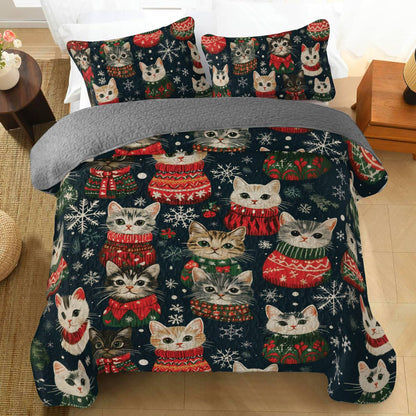 Shineful All Season Quilt 3-Piece Set Meowy Catmas