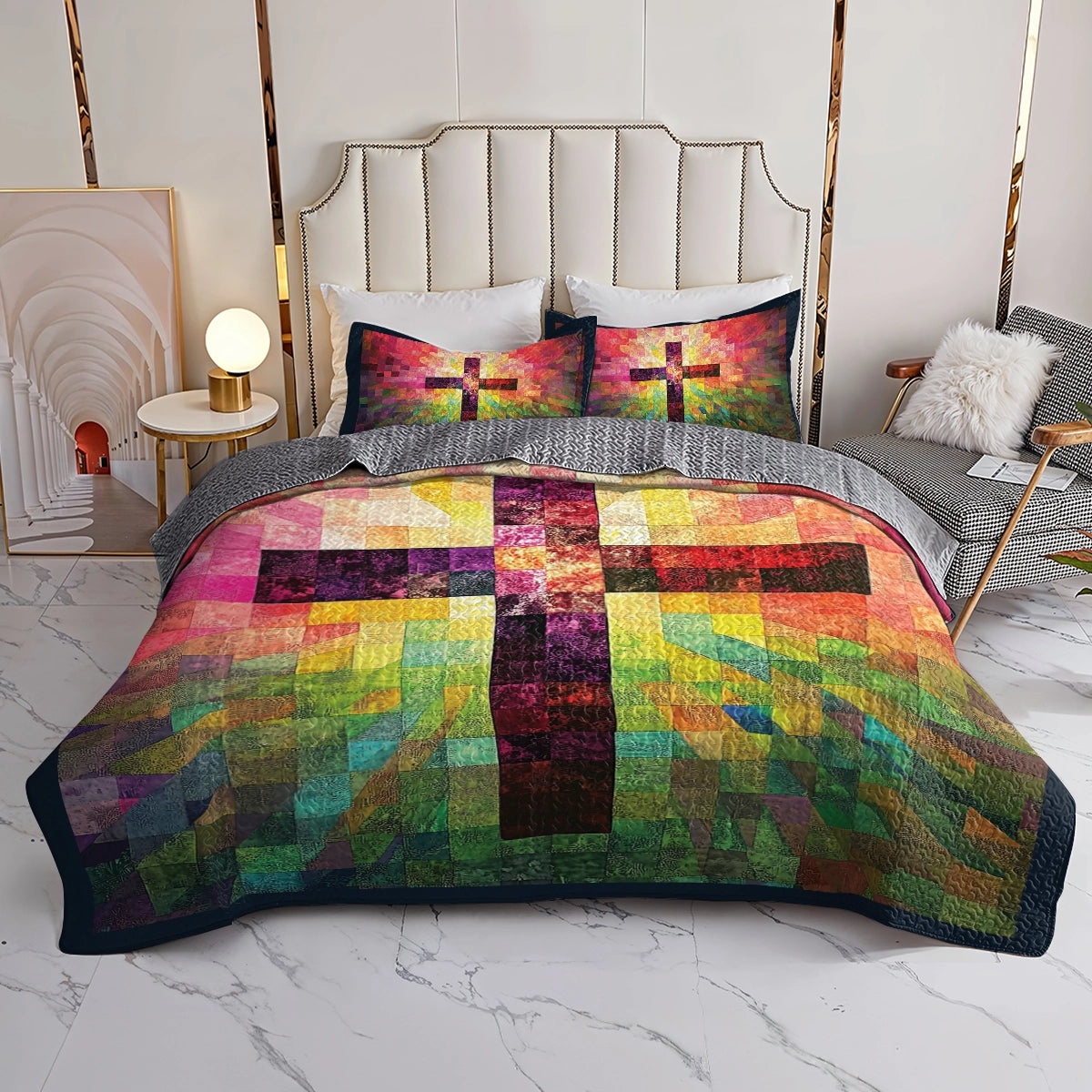 Shineful All Season Quilt 3-Piece Set - Faithful Colors Cross