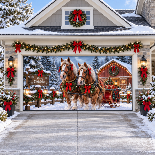 Shineful Christmas Horse Garage Door Banner Decoration