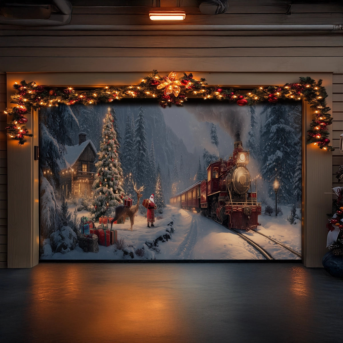 Shineful Garage Door Banner Decoration Christmas Cabin Express