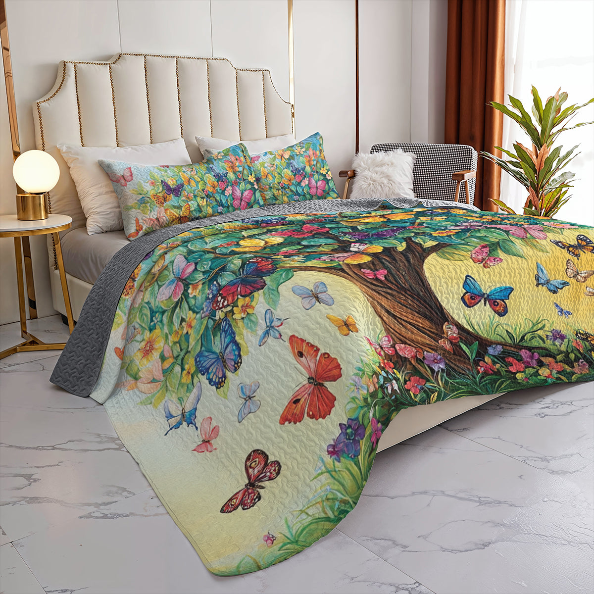 Shineful All Season Quilt 3-Piece Set Butterfly Dream Tree