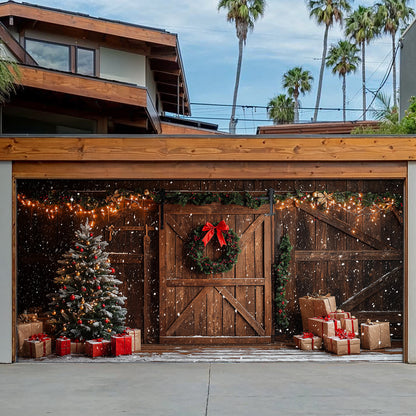 Shineful Garage Door Banner Decoration Snowy Christmas Barn Door