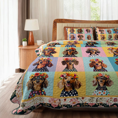 Shineful All Season Quilt 3-Piece Set Dachshund Floral Portrait