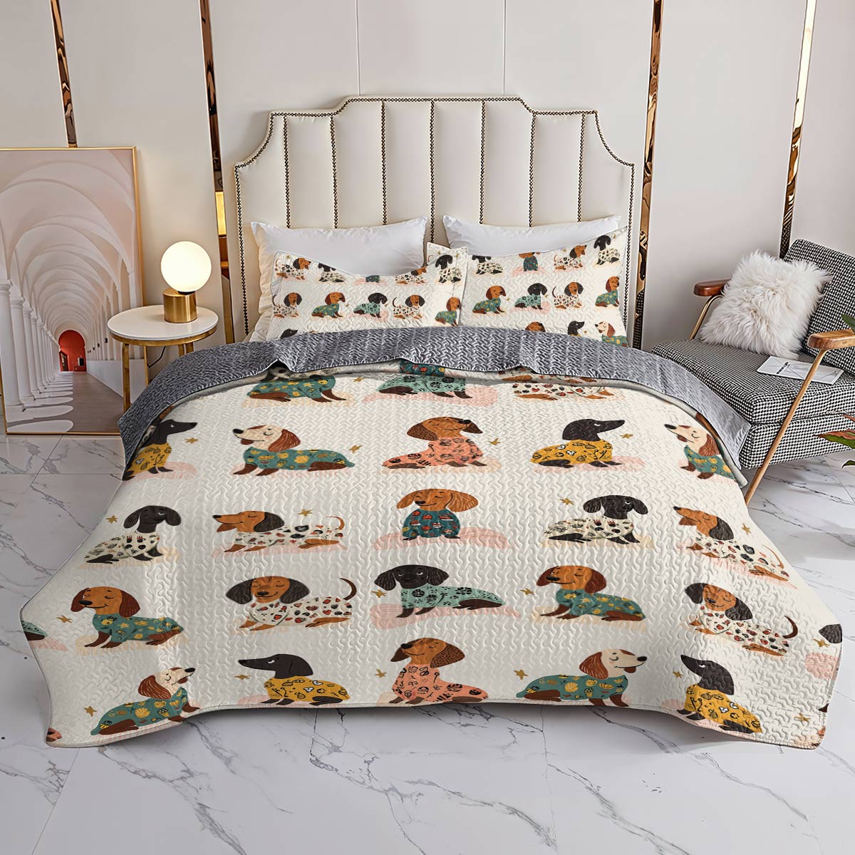 Shineful All Season Quilt 3-Piece Set - Dachshund Cozy Pajama Party