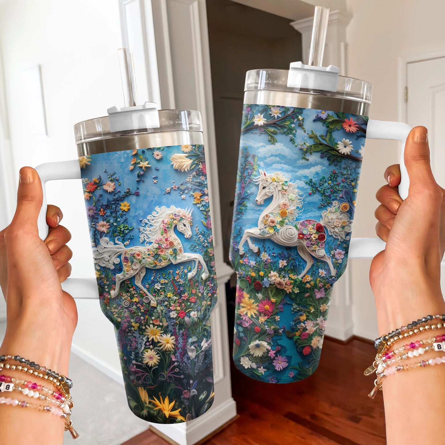 Shineful Glossy Tumbler Whimsical Horse Blossom