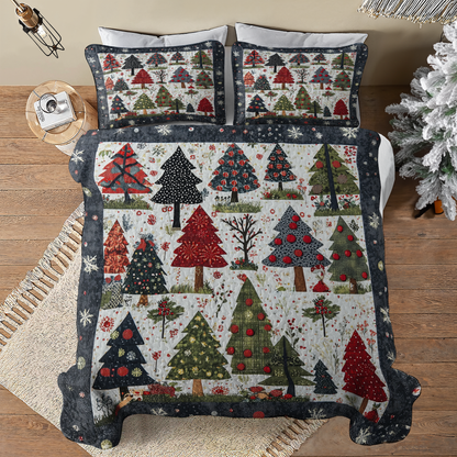 Shineful All Season Quilt 3-Piece Set Charming Christmas Tree Forest