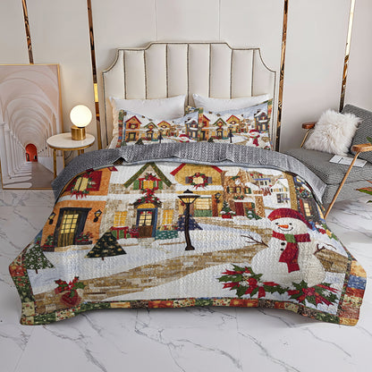 Shineful All Season Quilt 3-Piece Set Festive Snowman Village