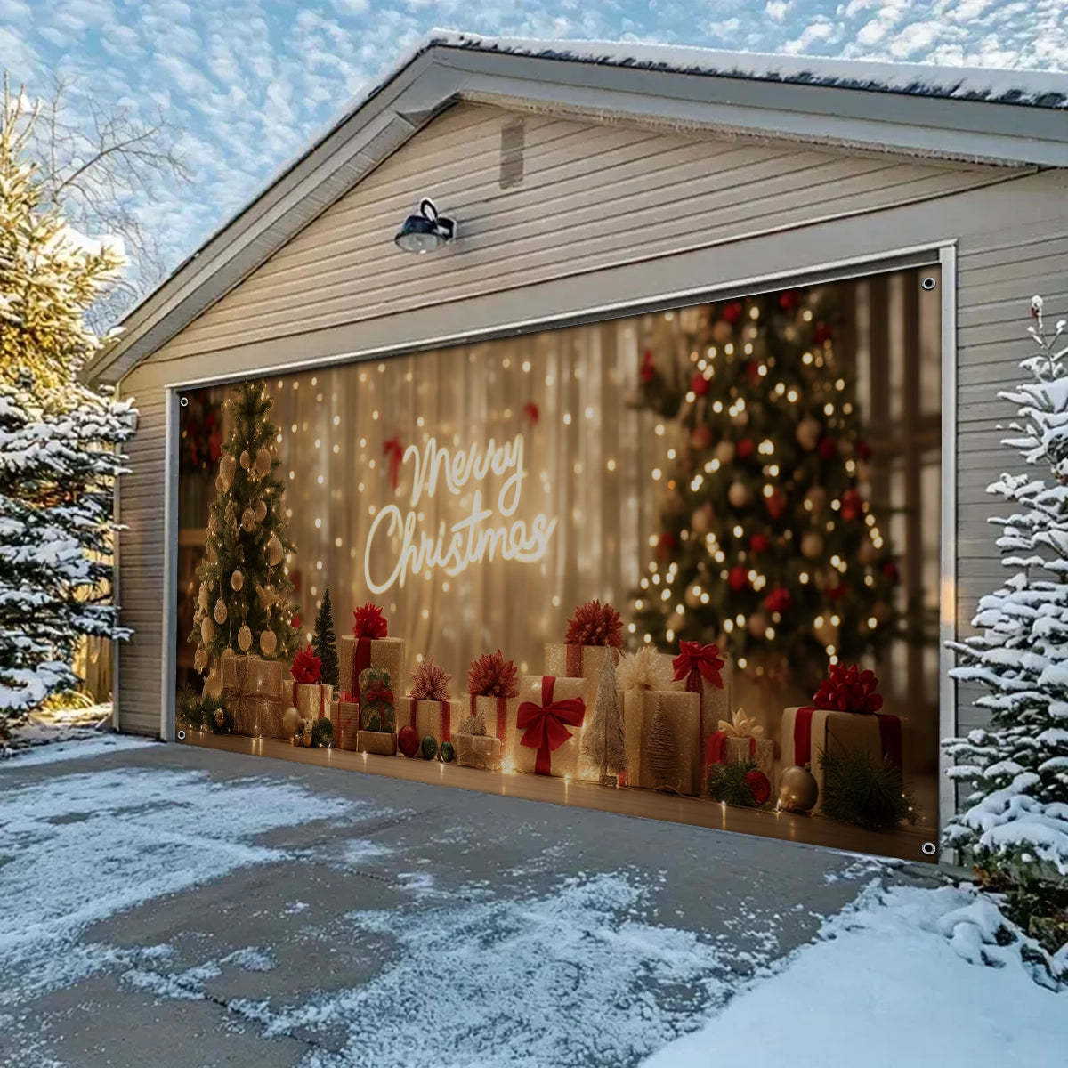 Shineful Garage Door Banner Decoration Golden Holiday Glow