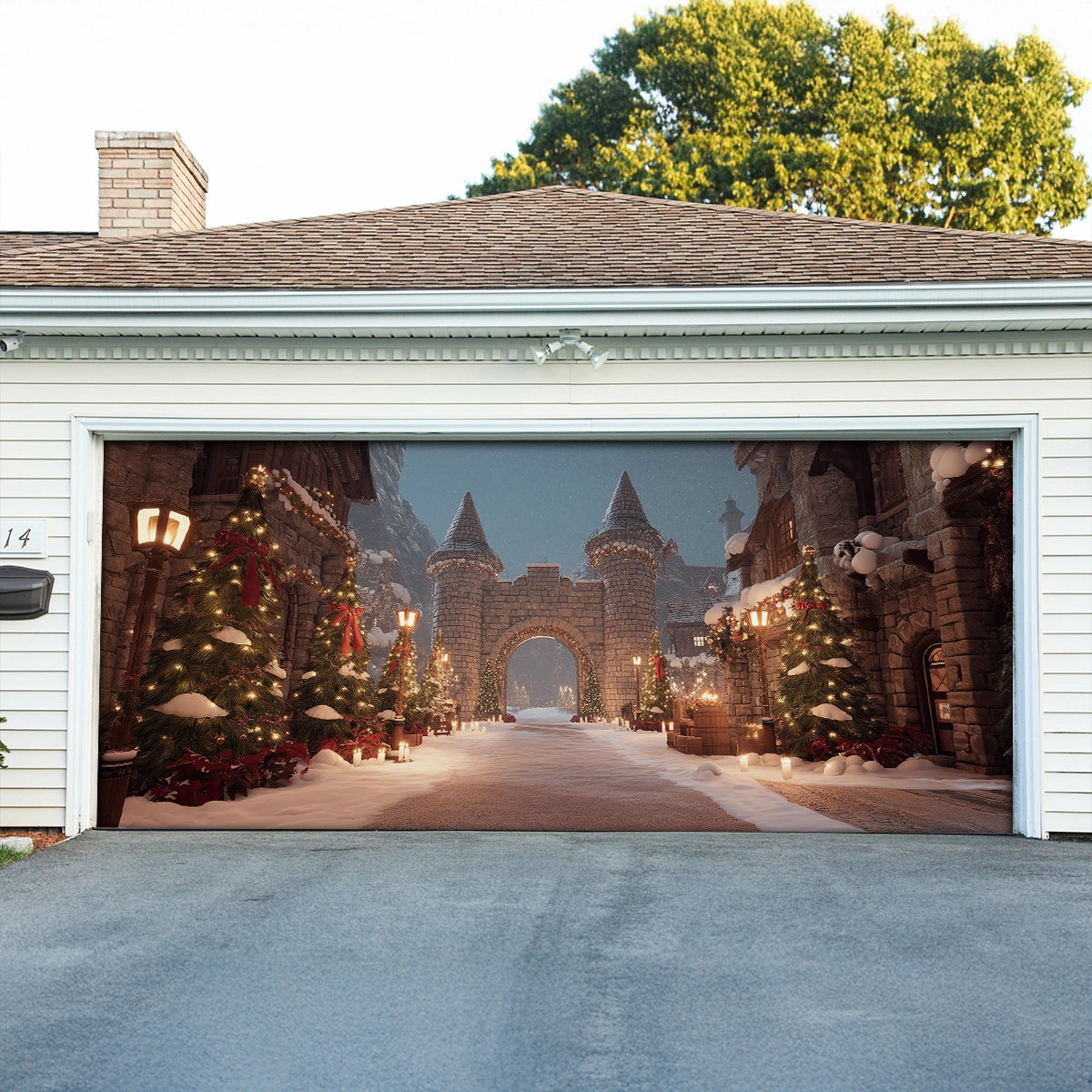 Shineful Garage Door Banner Decoration Christmas Castle Gateway