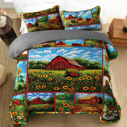 Shineful All Season Quilt 3-Piece Set - Peaceful Sunflower Farm