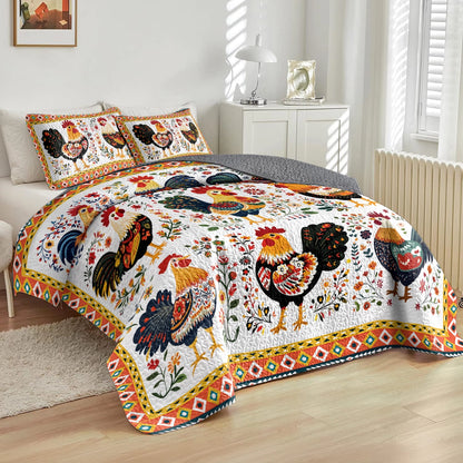 Shineful All Season Quilt 3-Piece Set Folk Art Roosters
