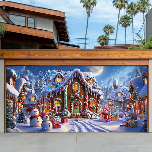 Shineful Garage Door Banner Decoration - Enchanted Gingerbread Village