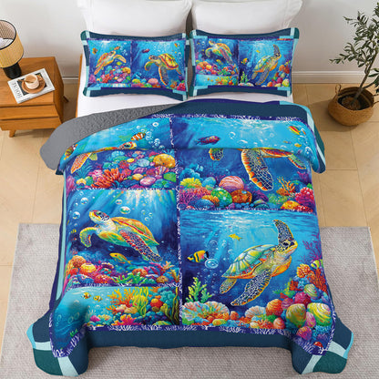 Shineful All Season Quilt 3-Piece Set - Sea Turtle And Vibrant Ocean Life