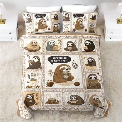 Shineful All Season Quilt 3-Piece Set Sloth Espresslow Snuggles