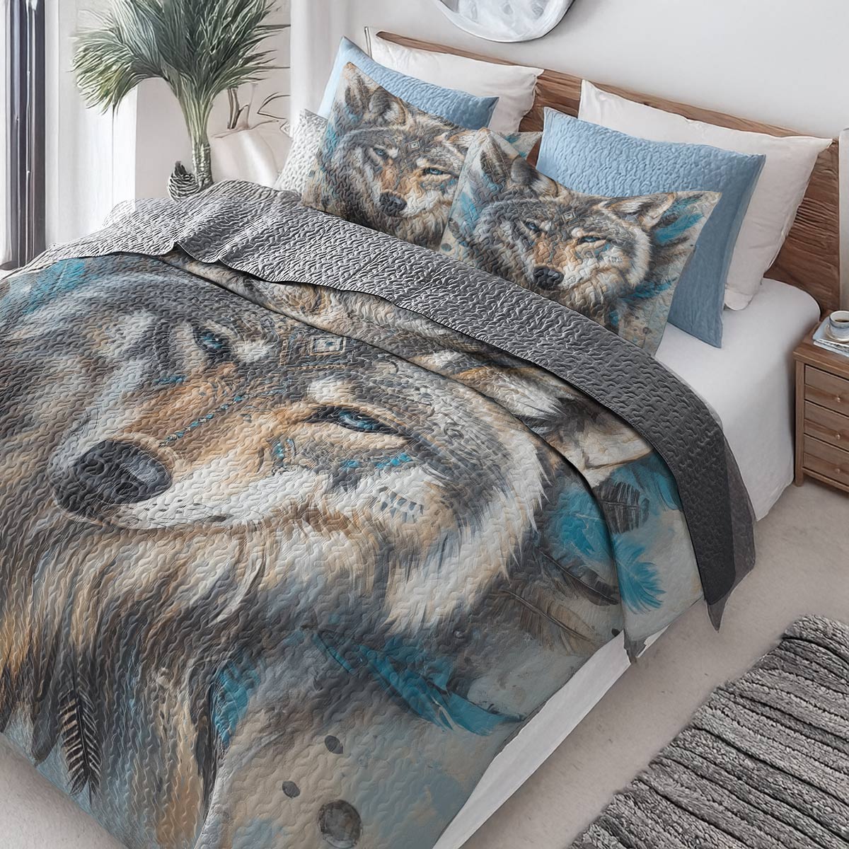 Shineful All Season Quilt 3-Piece Set - Wolf Mystic Spirit