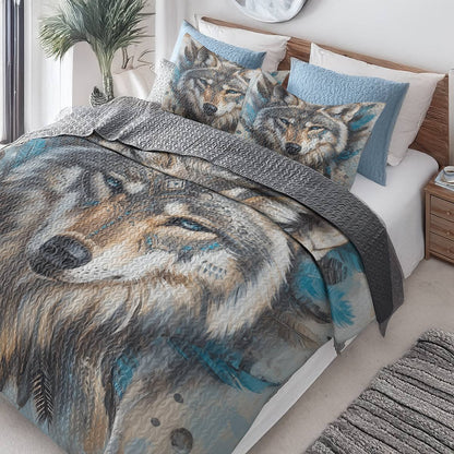 Shineful All Season Quilt 3-Piece Set - Wolf Mystic Spirit