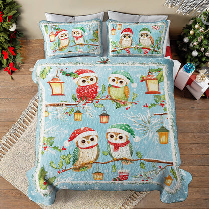 Shineful All Season Quilt 3-Piece Set Owl Christmas