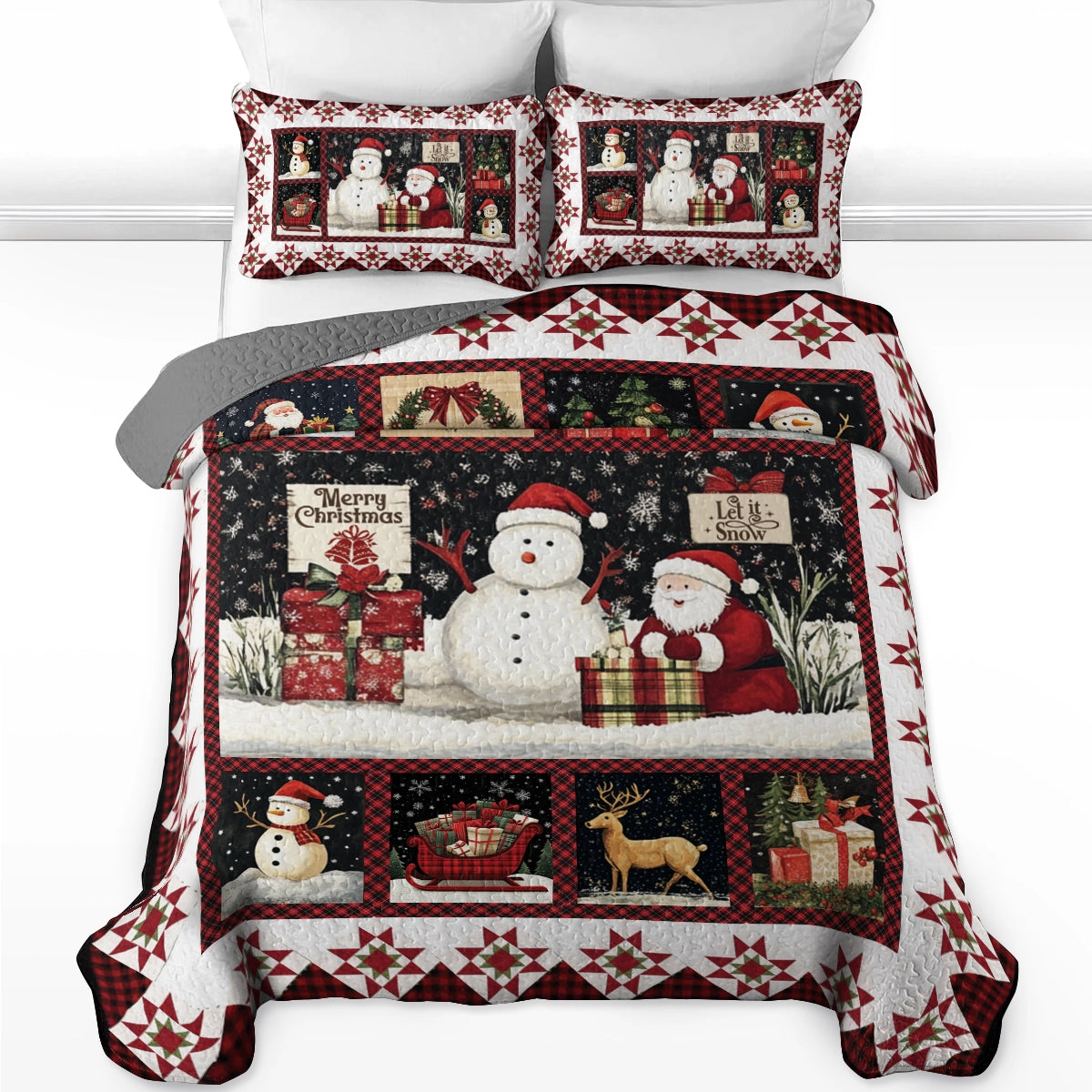 Shineful All Season Quilt 3-Piece Set Merry Christmas Patchwork