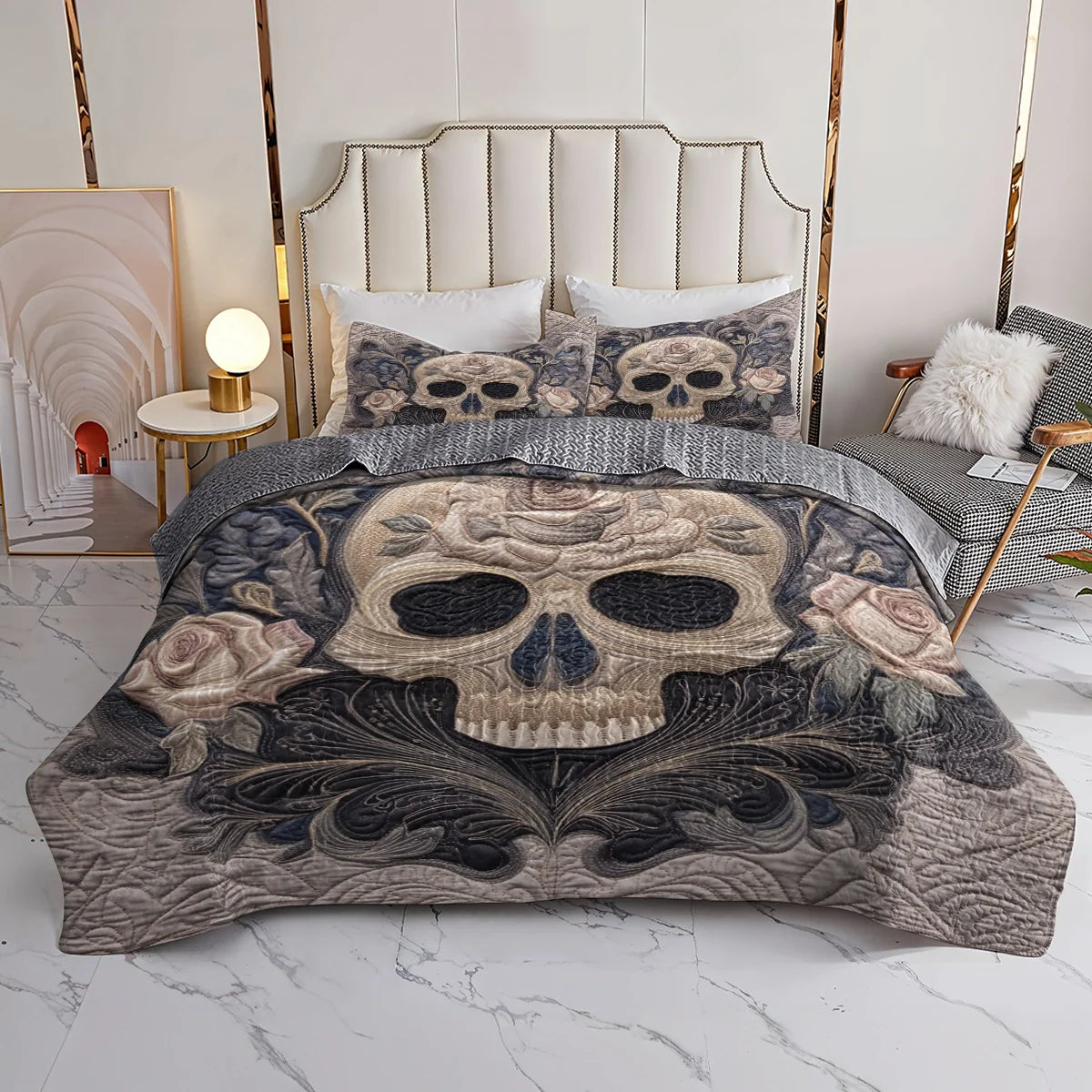Shineful Quilt 3-Piece Set Rose of the Silent Skull
