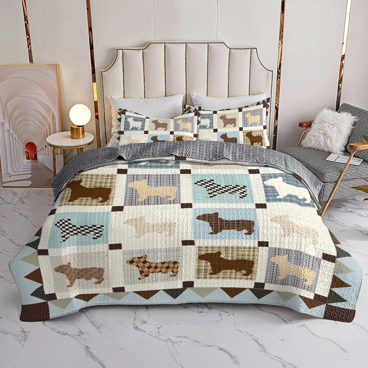 Shineful All Season Quilt 3-Piece Set French Bulldog Cozy Country
