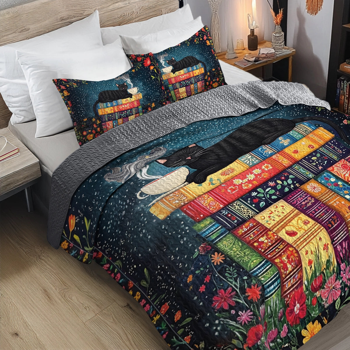 Shineful All Season Quilt 3-Piece Set - Reading Cat Nap