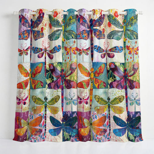 Shineful Quilted Curtain Dragonfly Patchwork