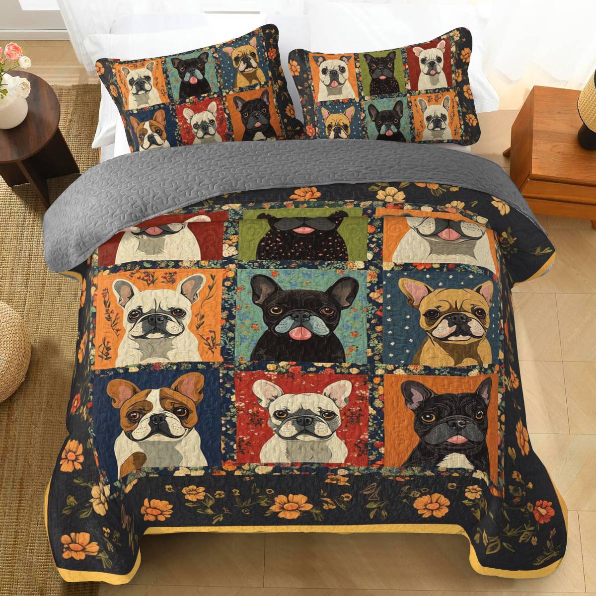 Shineful All Season Quilt 3-Piece Set Frenchie Frenzy