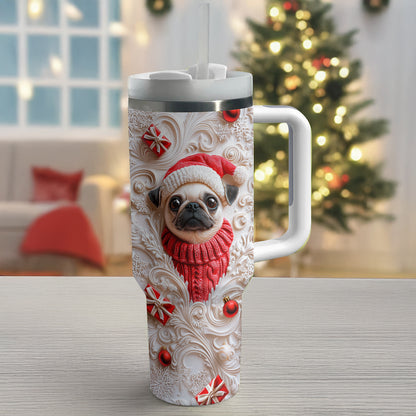 Shineful Glossy Tumbler Cheerful Christmas Pug