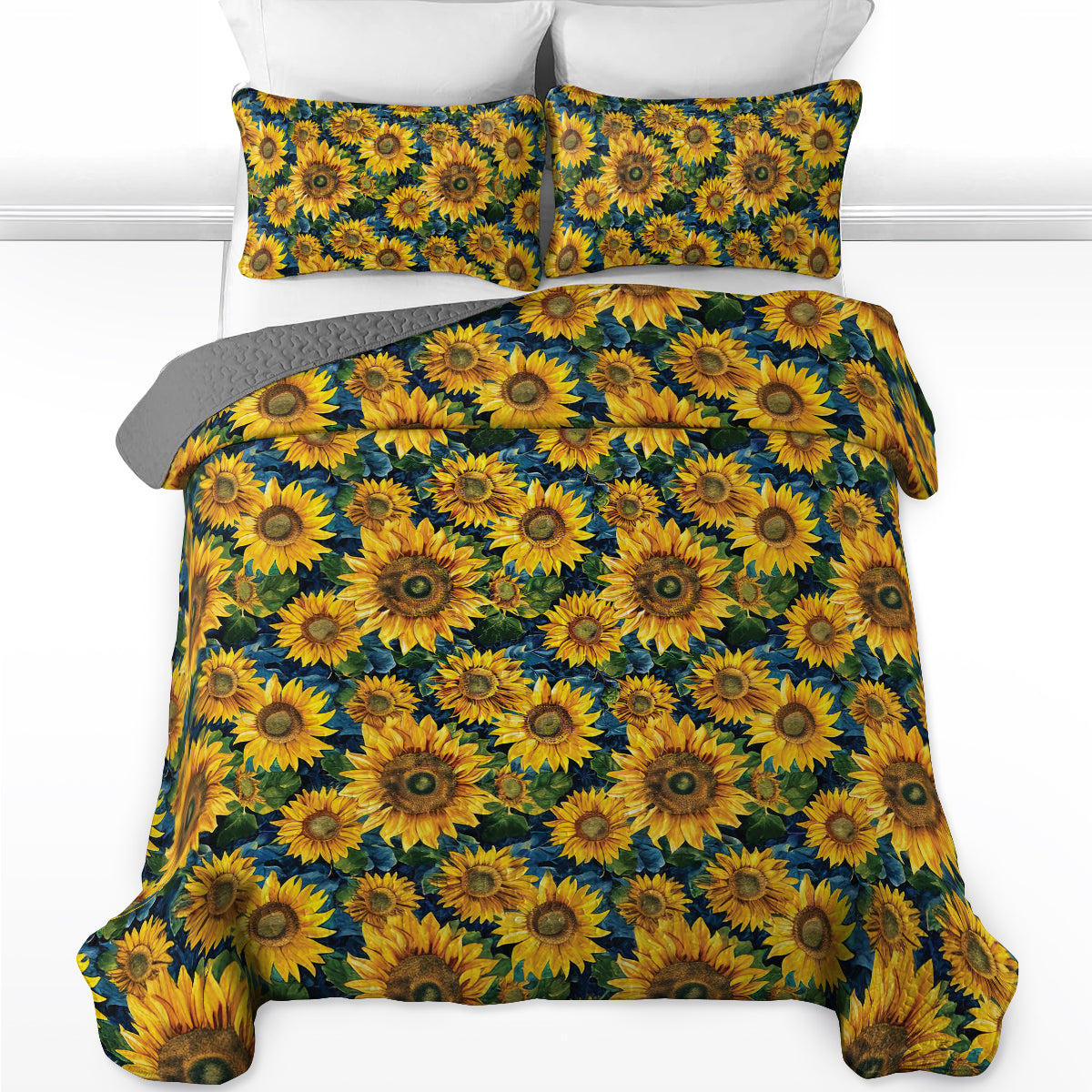 Shineful All Season Quilt 3-Piece Set Gorgeous Sunflower
