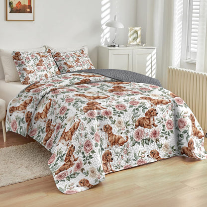 Shineful All Season Quilt 3-Piece Set Floral Dachshund Dreams