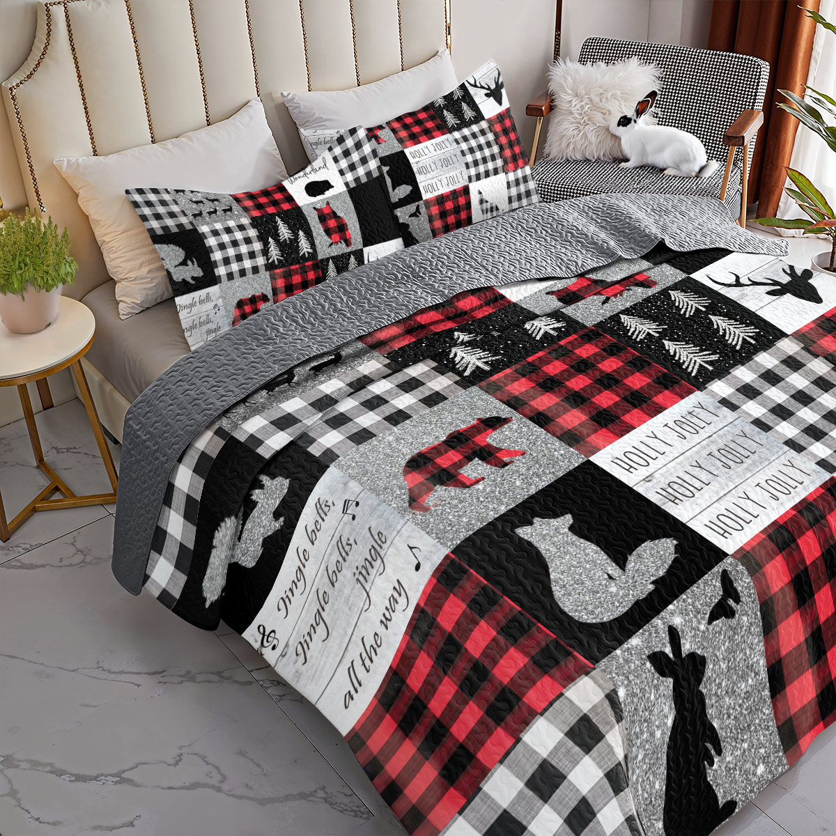 Shineful All Season Quilt 3-Piece Set Glittering Flannel Woodland