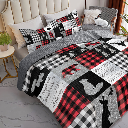 Shineful All Season Quilt 3-Piece Set Glittering Flannel Woodland