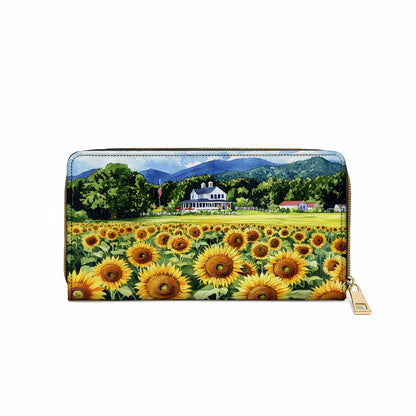Shineful Leather Clutch Purse With Wristlet Strap Handle Sunflower Farmhouse Glory