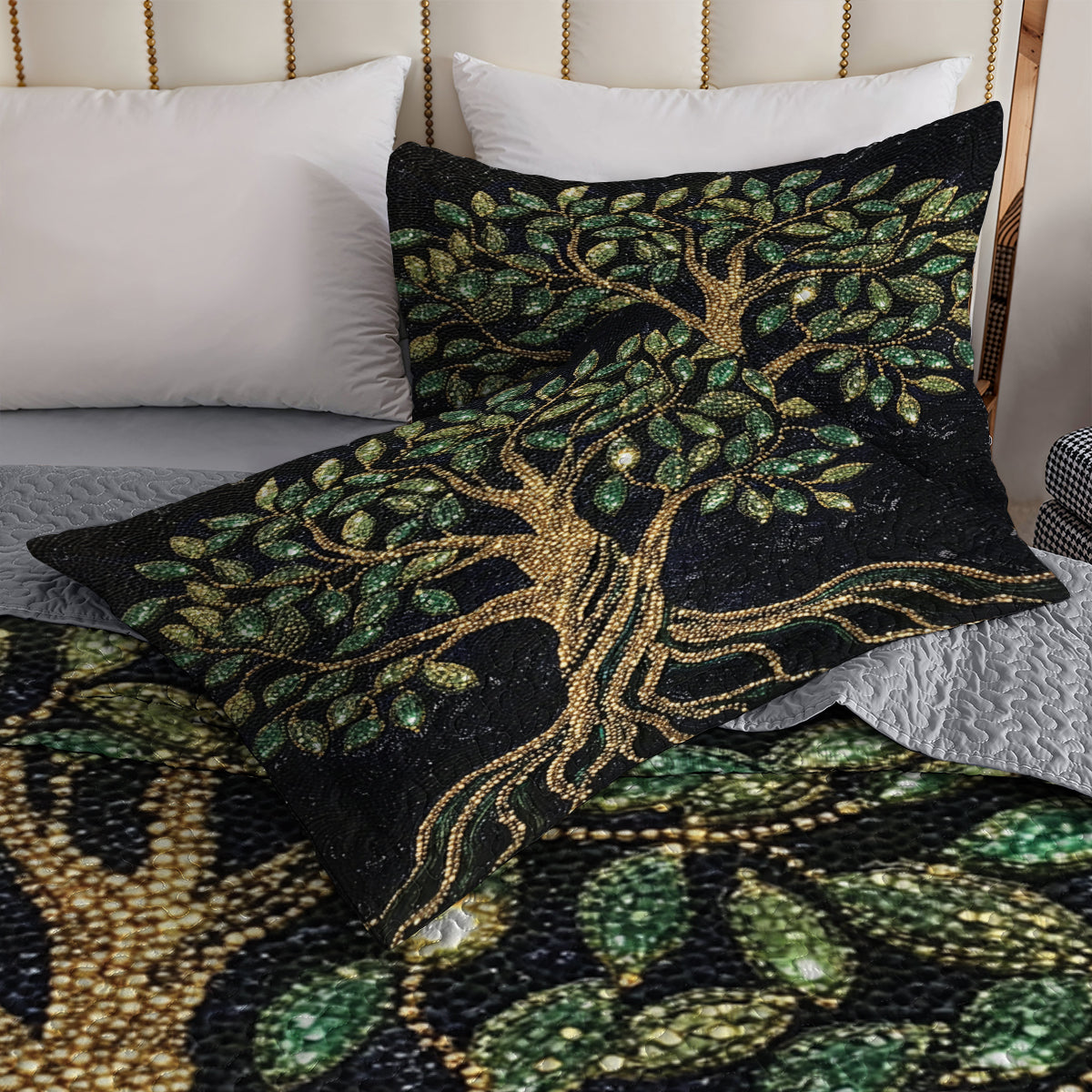 Shineful All Season Quilt 3-Piece Set Golden Tree of Life Luxury