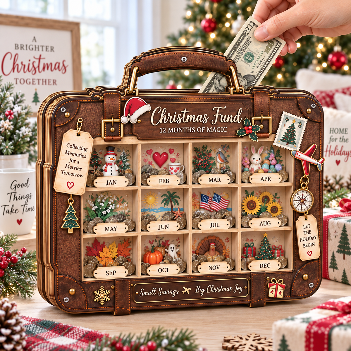 Christmas Fund Wooden Coin Bank