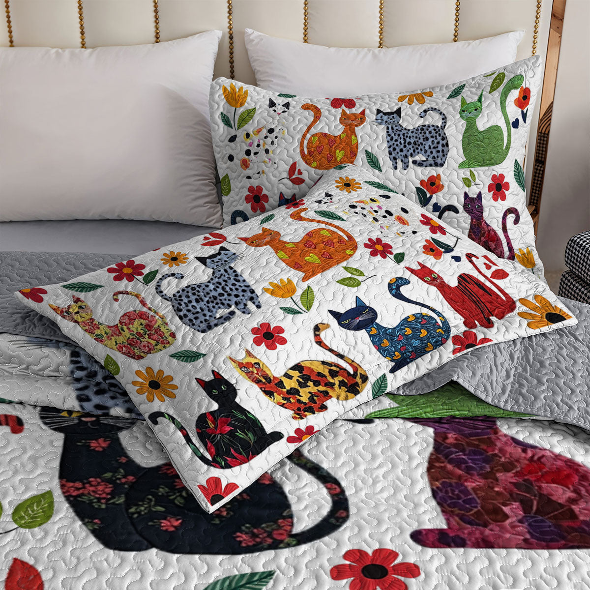 Shineful All Season Quilt 3-Piece Set Furry Feline