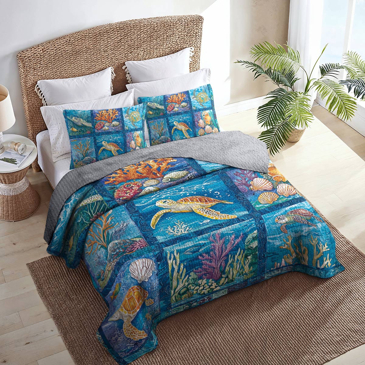 Shineful All Season Quilt 3-Piece Set - Sea Turtle Ocean Patchwork