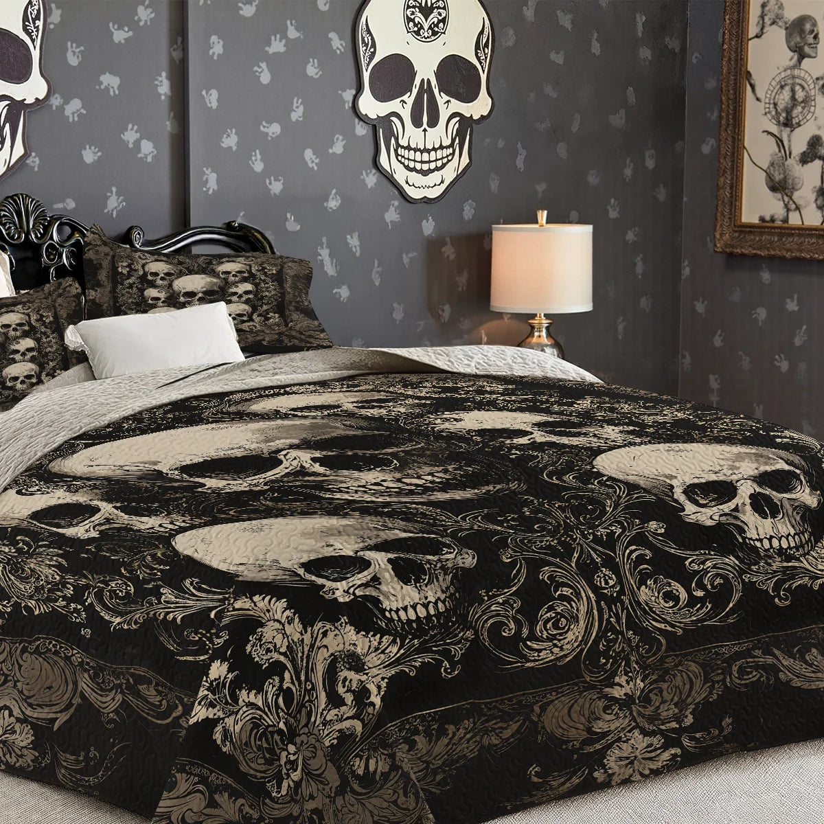 Shineful Quilt 3-Piece Set Gothic Skull Majesty
