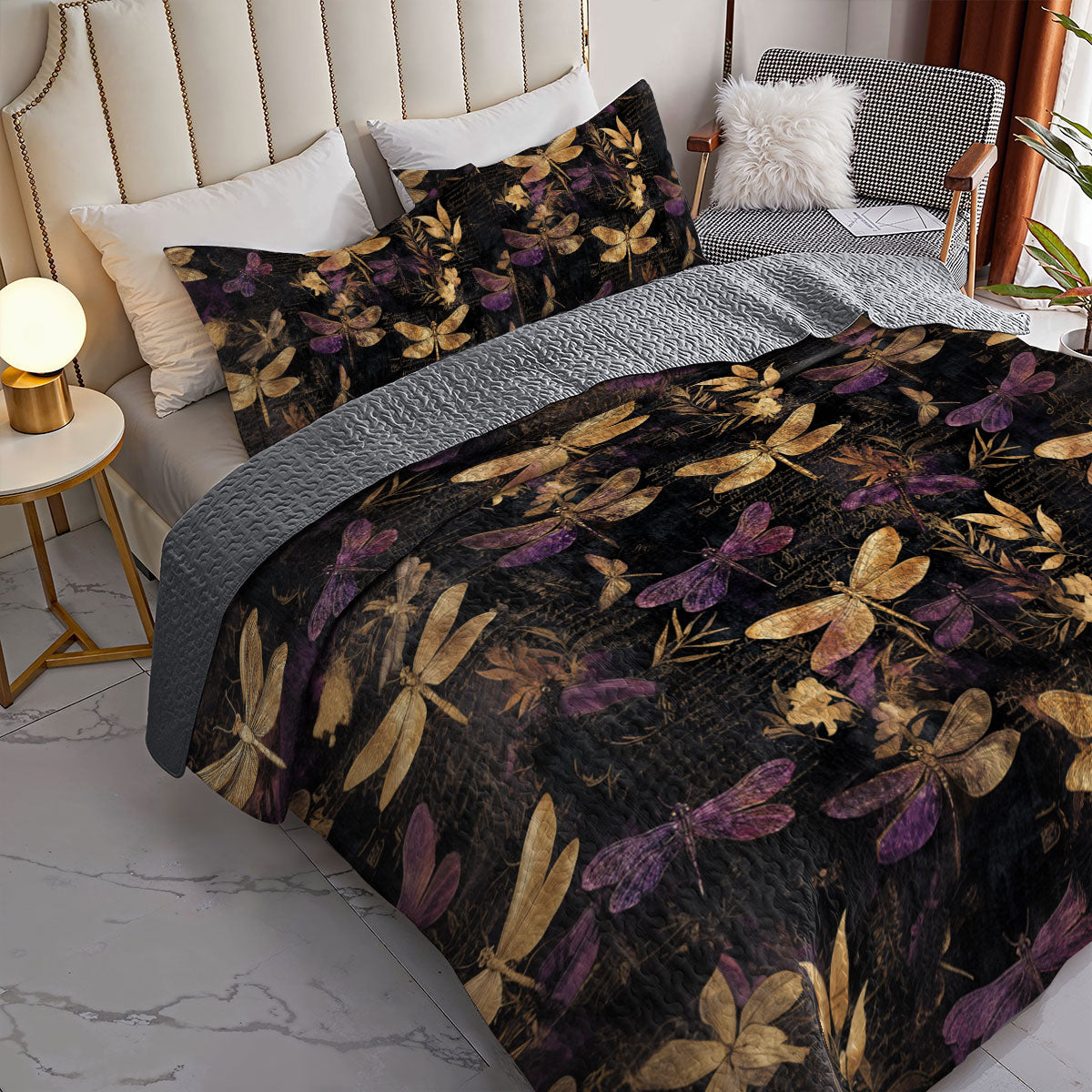 Shineful All Season Quilt 3-Piece Set Blossom Dragonflies Dreams