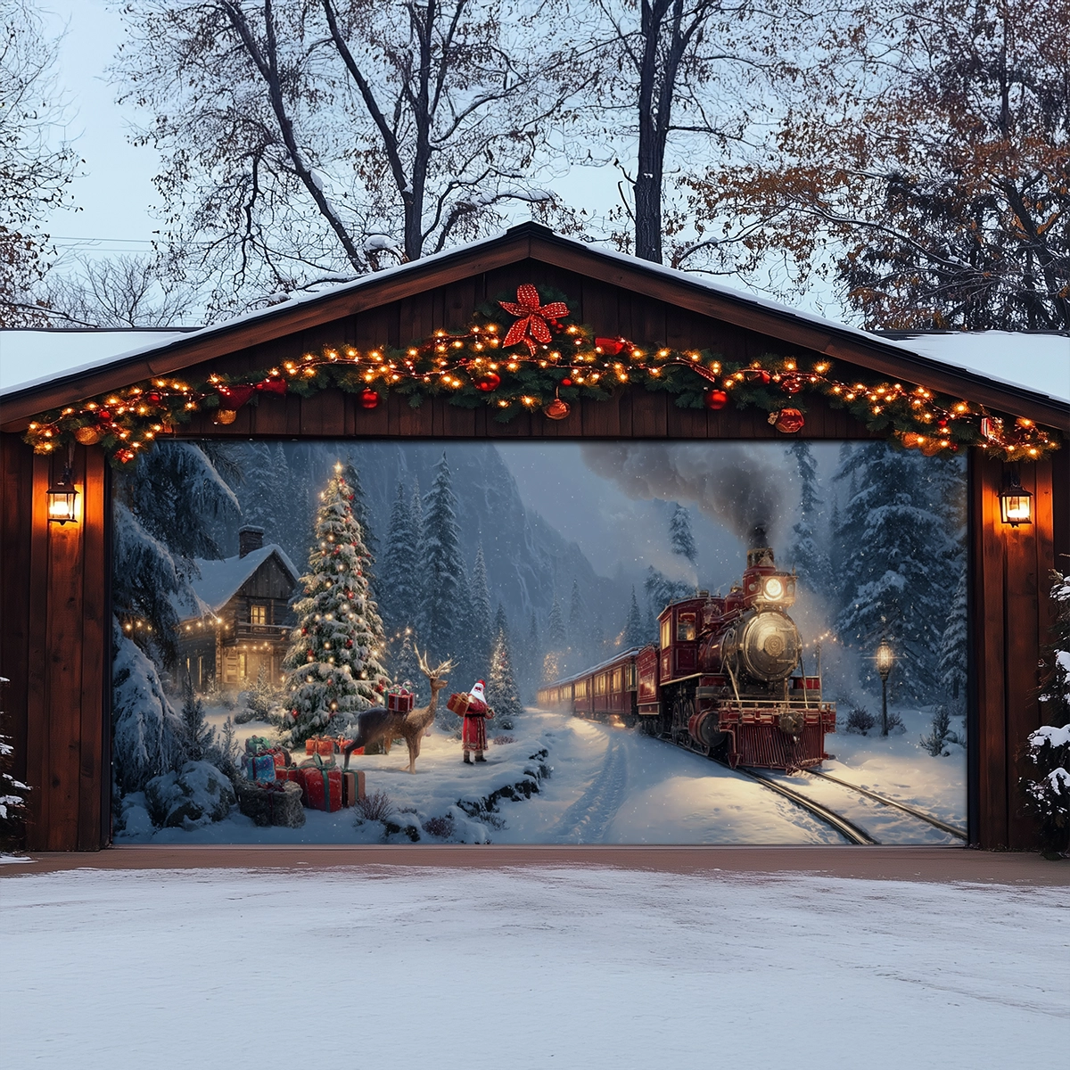 Shineful Garage Door Banner Decoration Christmas Cabin Express
