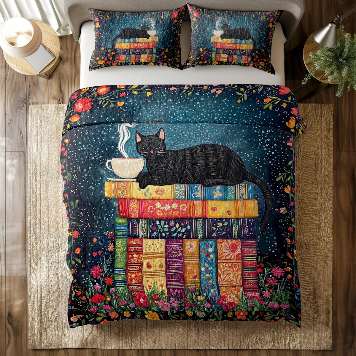 Shineful All Season Quilt 3-Piece Set - Reading Cat Nap