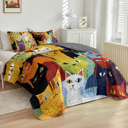 Shineful All Season Quilt 3-Piece Set Furry Feline Fantasy