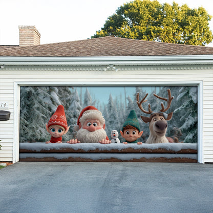 Shineful Garage Door Banner Decoration Santa & Friends Winter Peek