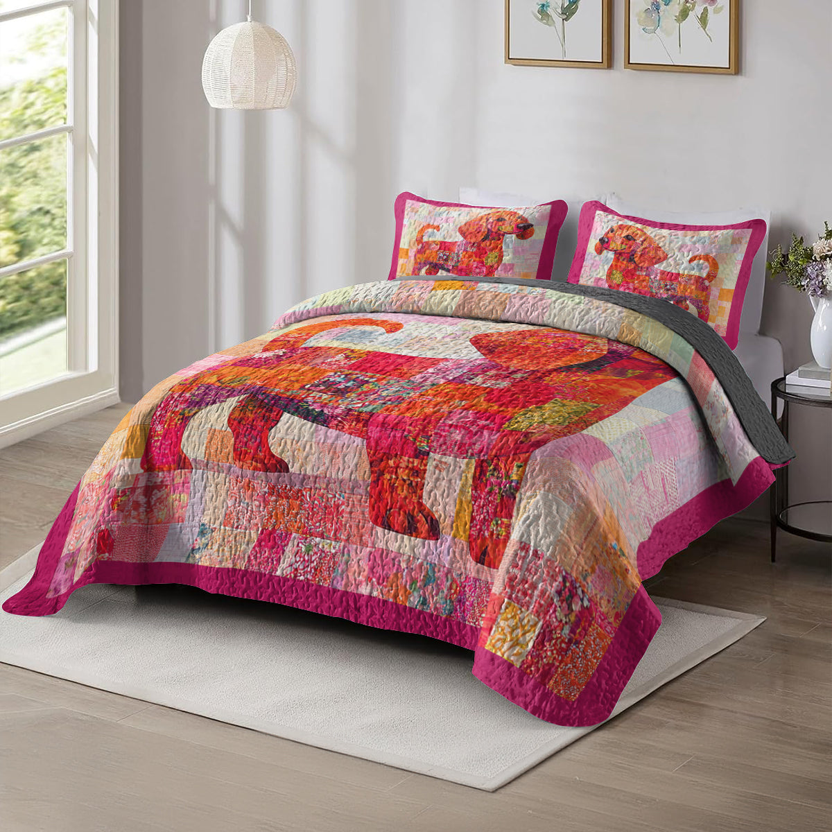 Shineful All Season Quilt 3-Piece Set Playful Puppy Patchwork