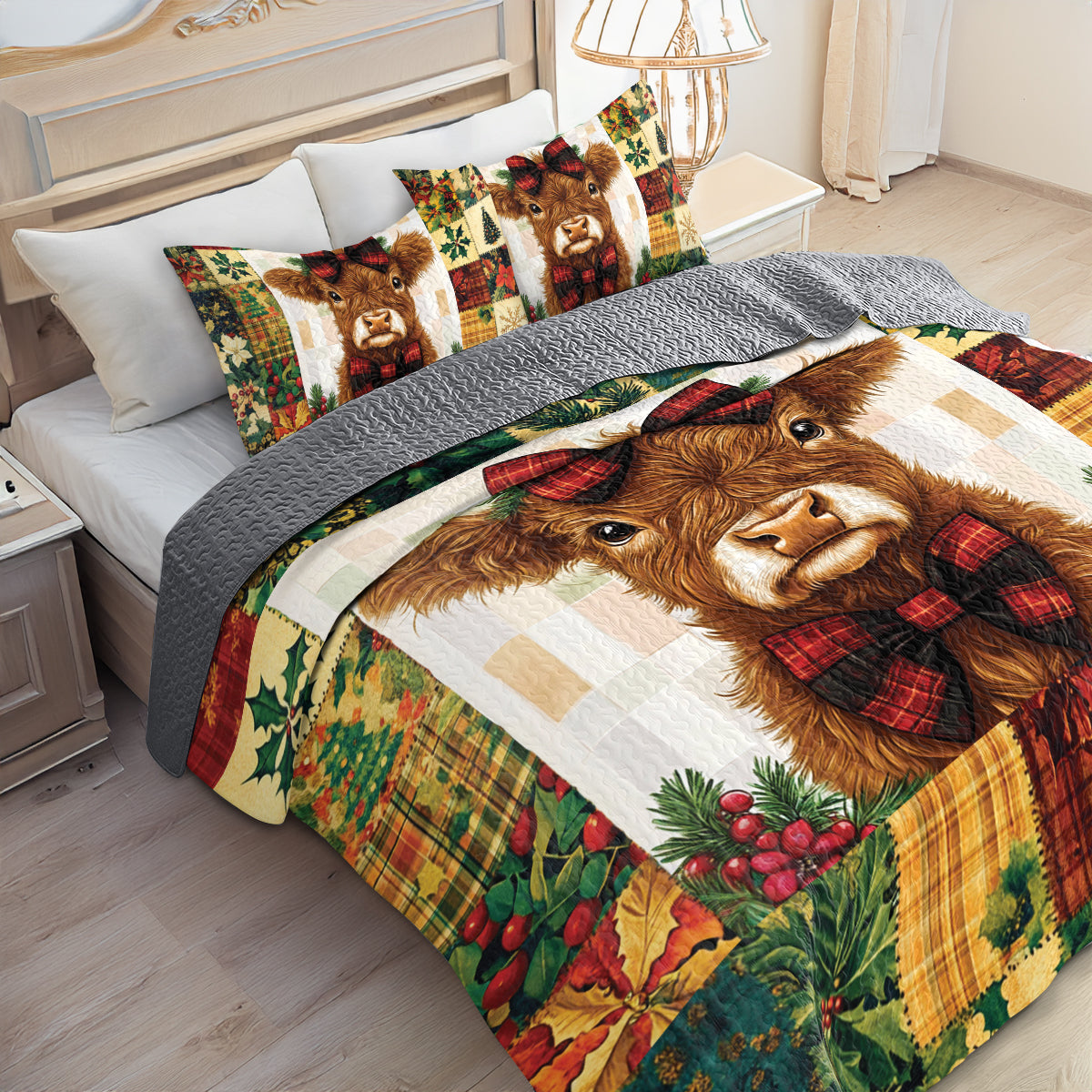 Shineful All Season Quilt 3-Piece Set - Holiday Cheer Cow
