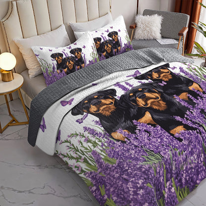 Shineful All Season Quilt 3-Piece Set - Lavender Rottweiler Dreams
